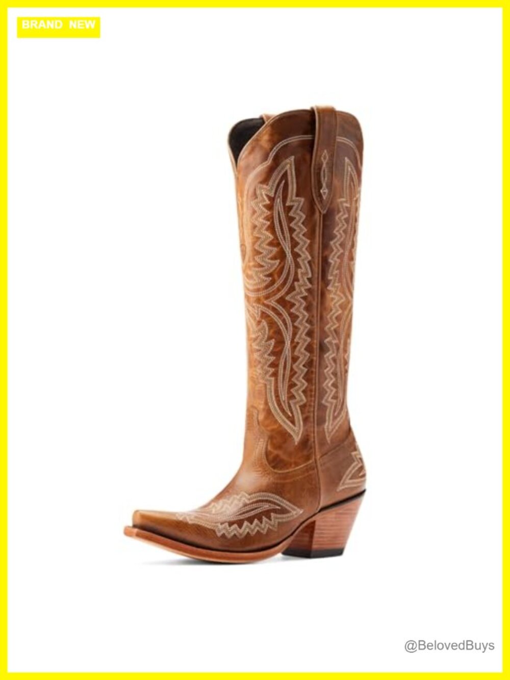 Women's Leather Western Cowboy Boots X Toe Mid-Calf Block Heel